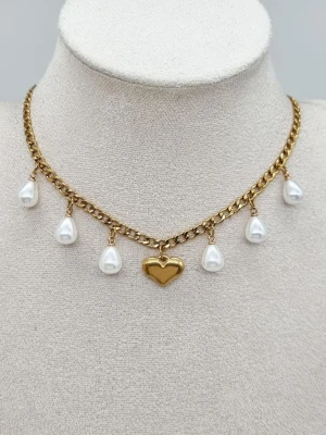 Stilfullt halsband med pärlor och hjärta  - Material-rostfritt stål. Längd-40cm-45cm, kedjetjocklek-4mm #11