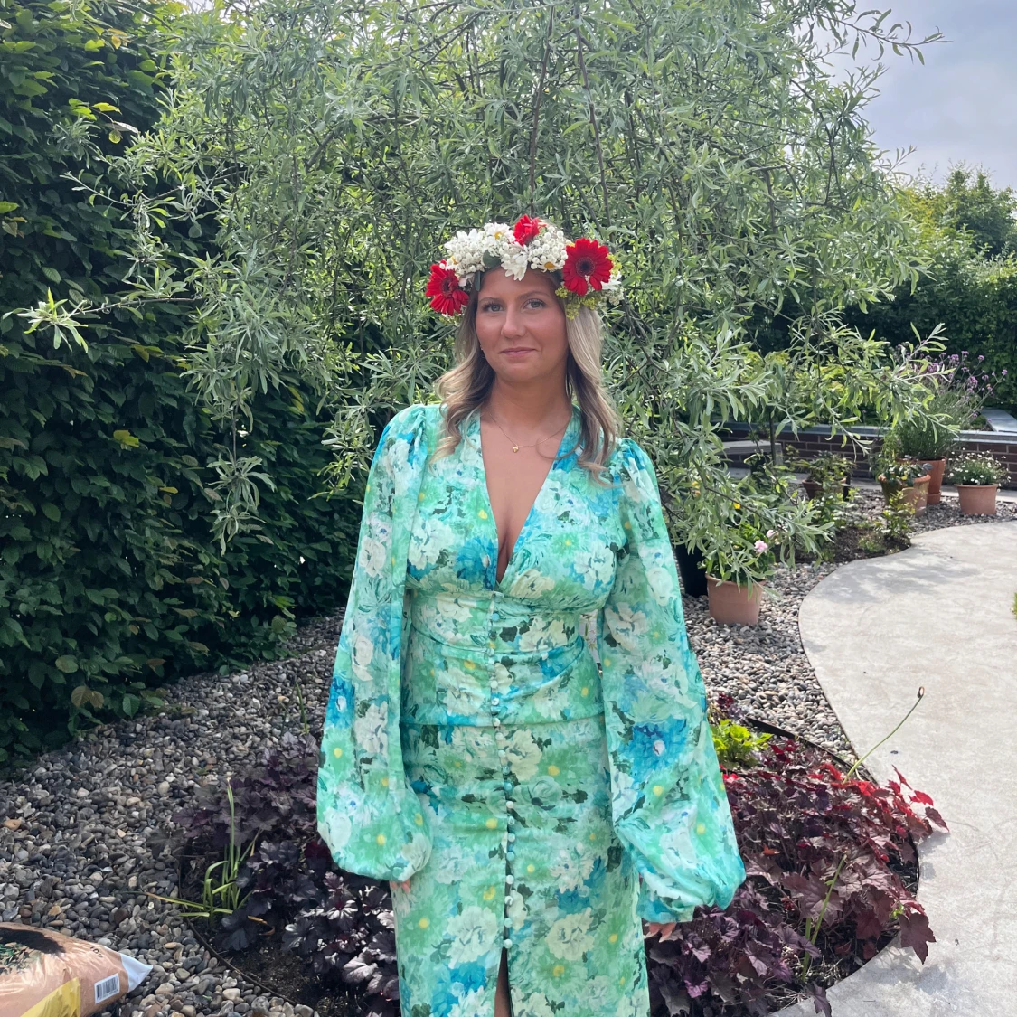 Grön blommig långklänning - 1