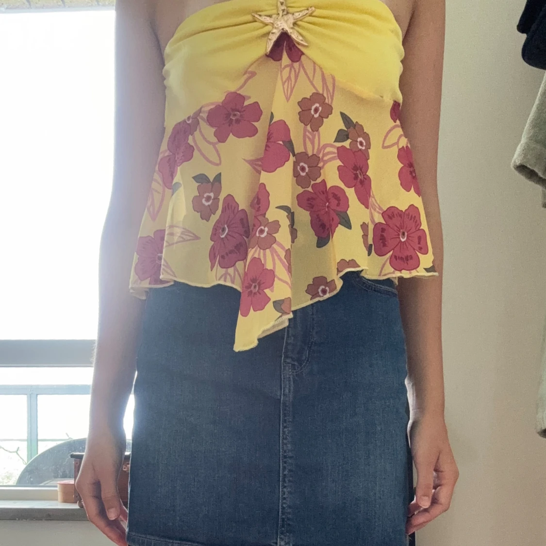 Gul blommig bandeau tubtopp - 1
