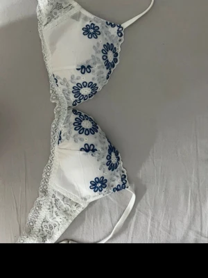 Vit spets-bh med blå blommor från Intimissmi  - BH från Intimissmi som aldrig är använd! Pris kan diskuteras. Storlek 75C🥰