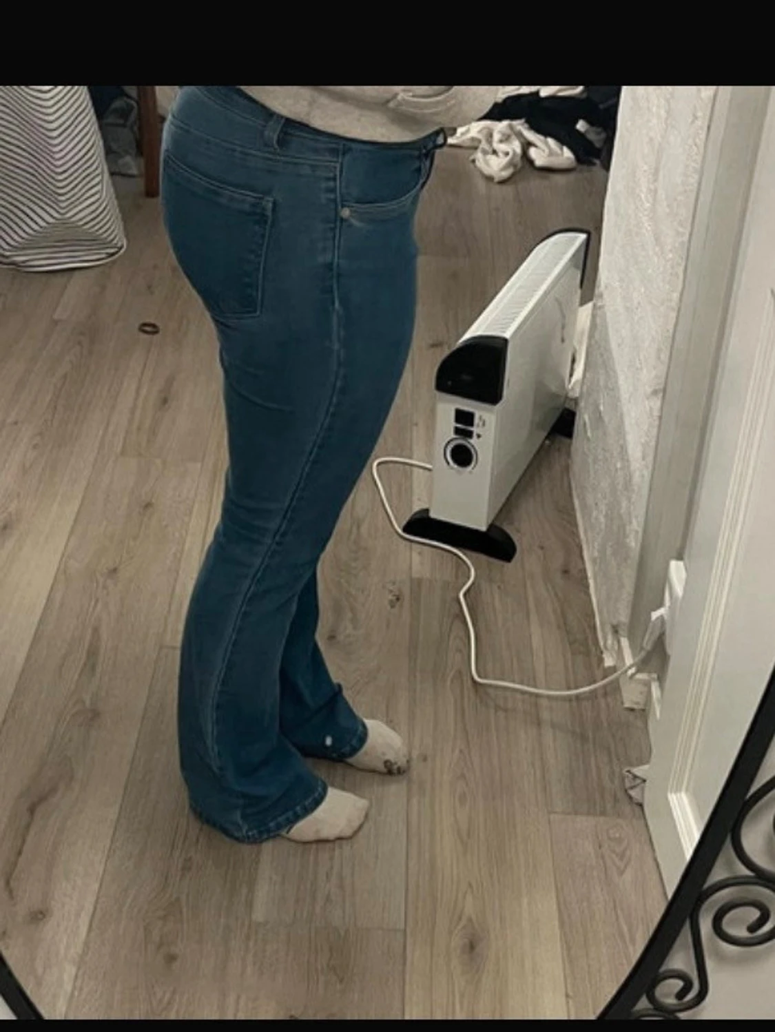 Blå bootcut jeans med hög midja - 1