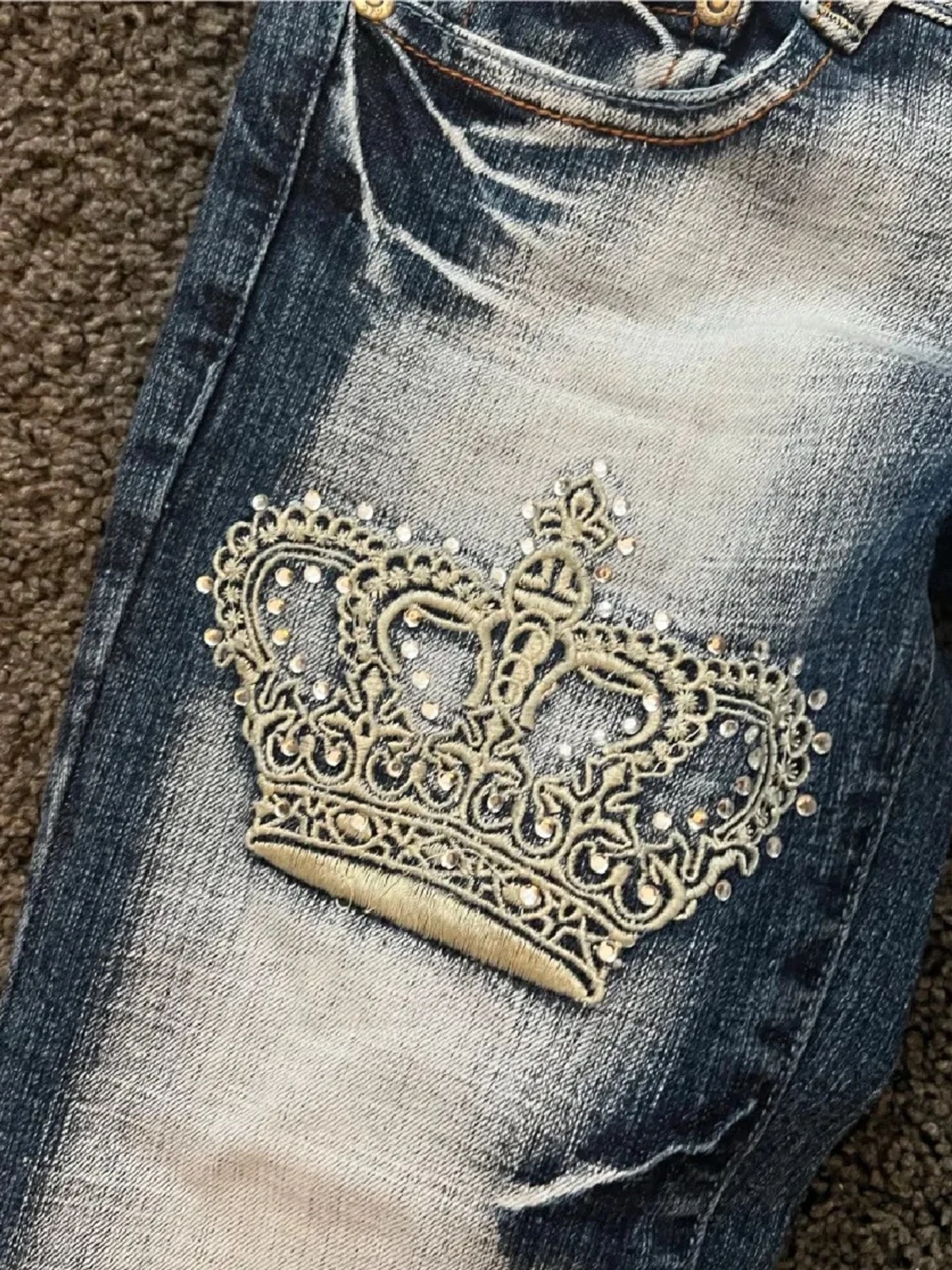 Blå slitna jeans med krona Crazy Age - 3