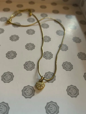 Guldigt halsband med hjärthänge - Snyggt guldigt halsband med ett hjärtformat hänge dekorerat med små glittrande pärlor. Kedjan är tunn och smidig, vilket ger en elegant look. Perfekt accessoar för att lyfta din outfit med lite extra bling.