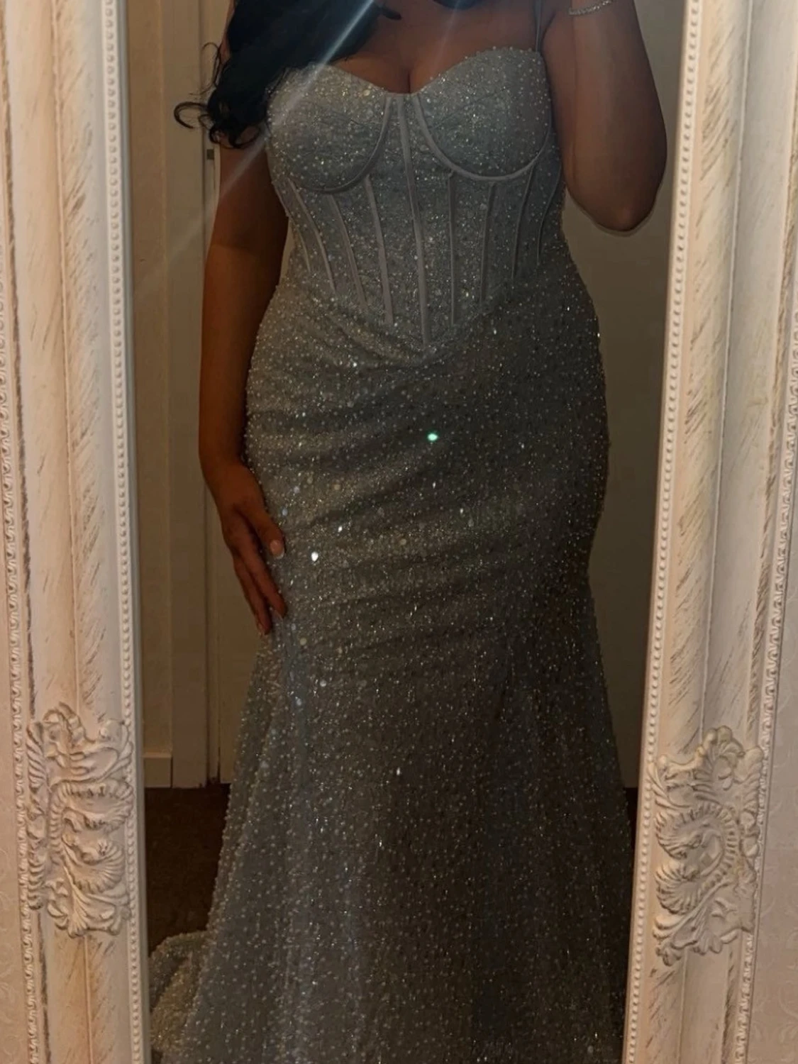 Ljusblå glittrig långklänning - 1