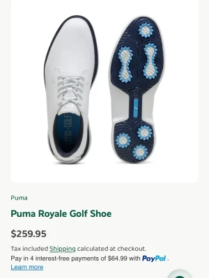Vita Puma Royale sneakers - Snygga vita sneakers från Puma med klassisk låg profil och sportig design. Ovandelen är i slätt läder och sulan har blå och vita detaljer med greppvänliga dobbar. Perfekta för dig som gillar stilrena och sportiga skor med modern känsla. Aldrig använda och en handske med följer