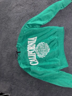 Grön sweatshirt California Divided - Grön sweatshirt från H&M Divided med trycket 'CALIFORNIA' och ett emblem på bröstet. Tröjan har rund hals, ribbade muddar och är tillverkad i mjukt material. Perfekt för en avslappnad och cool stil.