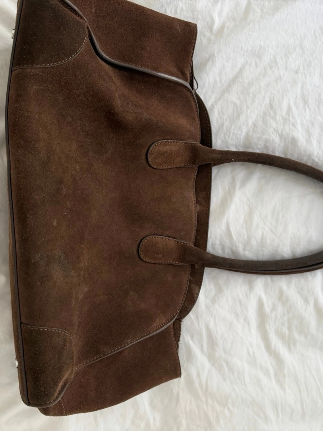 Brun mocka handväska med långa handtag - 2