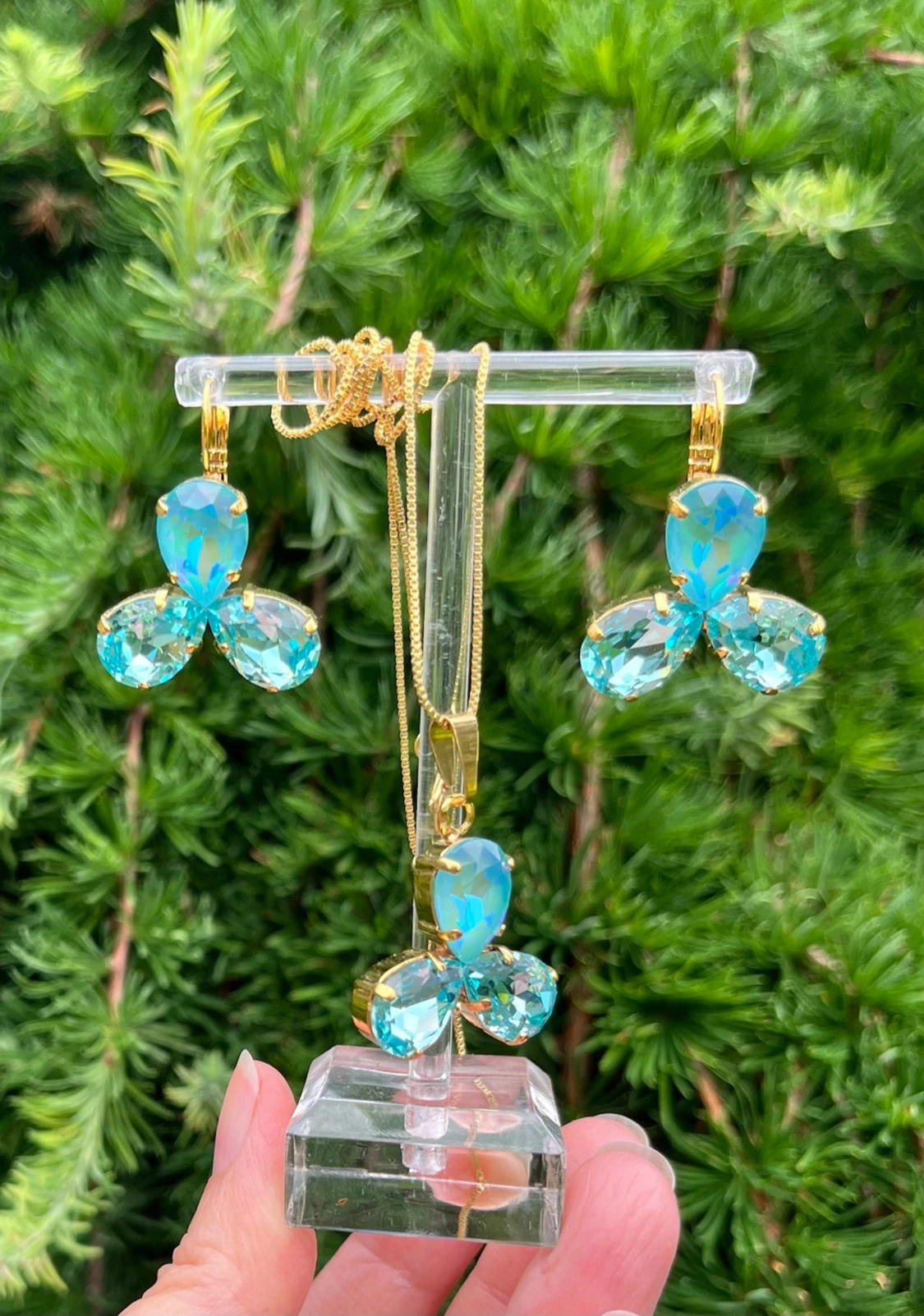 Smyckesset Halsband Örhängen Aquamarine  - 2