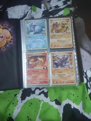 Pokémonkort i samlarpärm - Samling med Pokémonkort i en svart samlarpärm med plastfickor. Kort från olika generationer och typer, bland annat Quagsire, Hippowdon, Rapidash, Gliscor och Squirtle. Perfekt för dig som gillar Pokémon och vill utöka din samling.