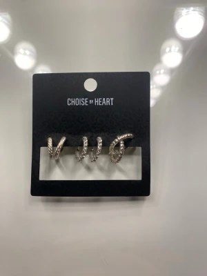 Silvriga örhängen från Choise by Heart - Säljer ett set med tre par silvriga örhängen från Choise by Heart. Alla är i creolmodell med olika strukturer och mönster, vilket ger en cool och trendig look. Perfekta för att mixa och matcha till olika stilar.