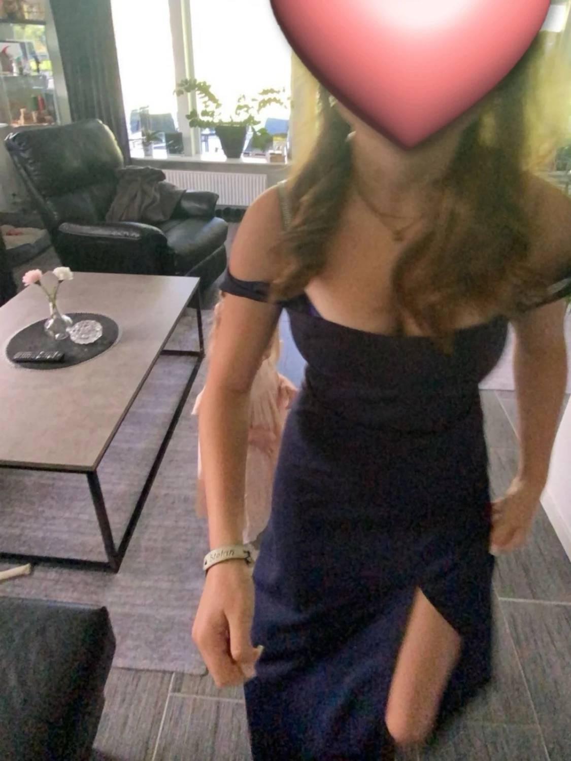 Marinblå långklänning med slits - 2