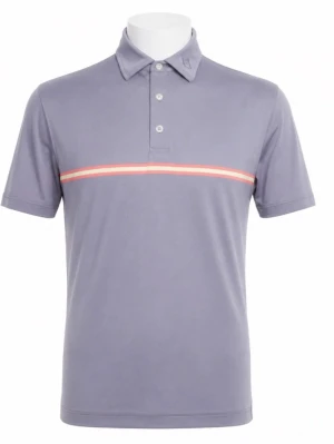 Footjoy Grå Pikétröja - Grå pikétröja från FootJoy med korta ärmar och klassisk krage. Tröjan har tre knappar framtill och en tunn horisontell rand i vitt och orange över bröstet. Superfint skick. 