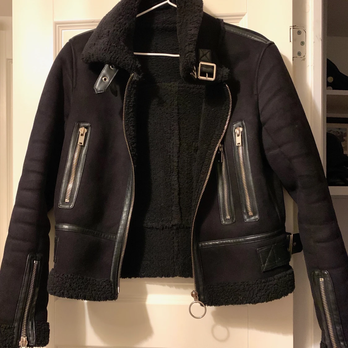 Mocka/Teddy bikerjacka