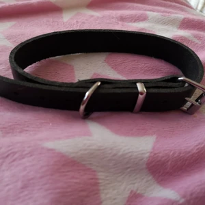  - Hundhalsband svart läder mellan hund pris 30 kr. Orange halsband st m pris 25 kr Blått halsband st S men större pris 20 kr