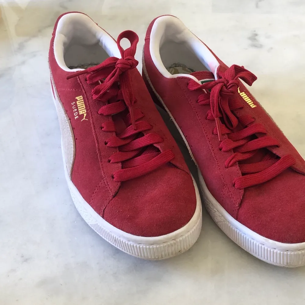 Puma Suede Sneakers i fin röd färg. Använda ca 2-3 gånger. . Skor.