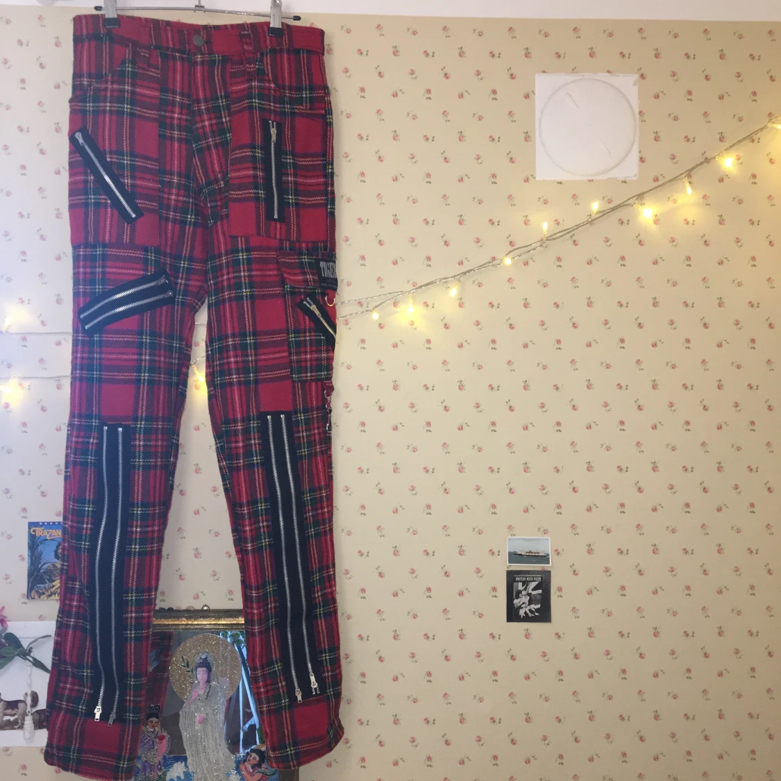 Skotskrutiga byxor med blixtlås - 90