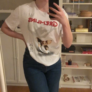 gremlinströja - ball vit t-shirt med klassiskt gremlinstryck. fin passform och superbra att dra på på sommaren, väldigt skön, har mest sovit i den. 