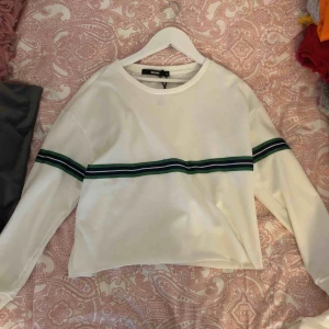  - En vit tröja med grönblåa sträck 