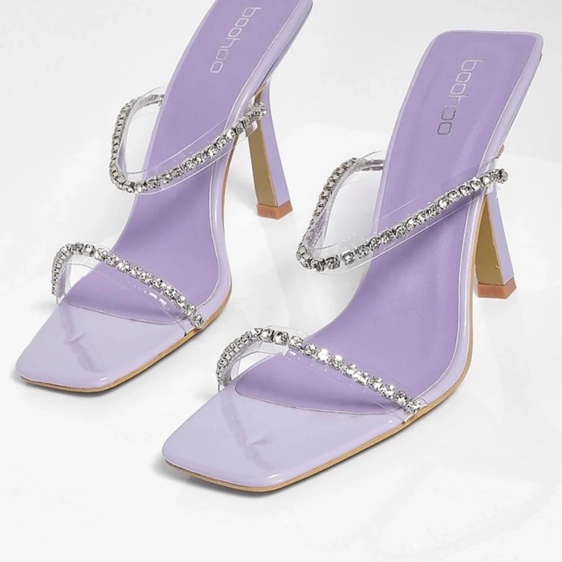 Square toe diamond clear strap mules | boohoo - 90
