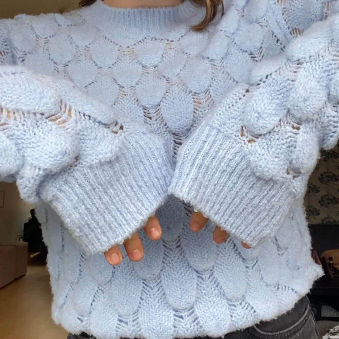 Ljusblå stickad tröja - 90