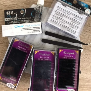 Fransförlängning set ardell - Set för att göra fransförlängning hemma, endast testat en gång. Ingår två olika pincetter, Ardell lash tide lim, Ardell individuella fransar och mink singelfransar 0.15D i 13, 14 och 15 mm 