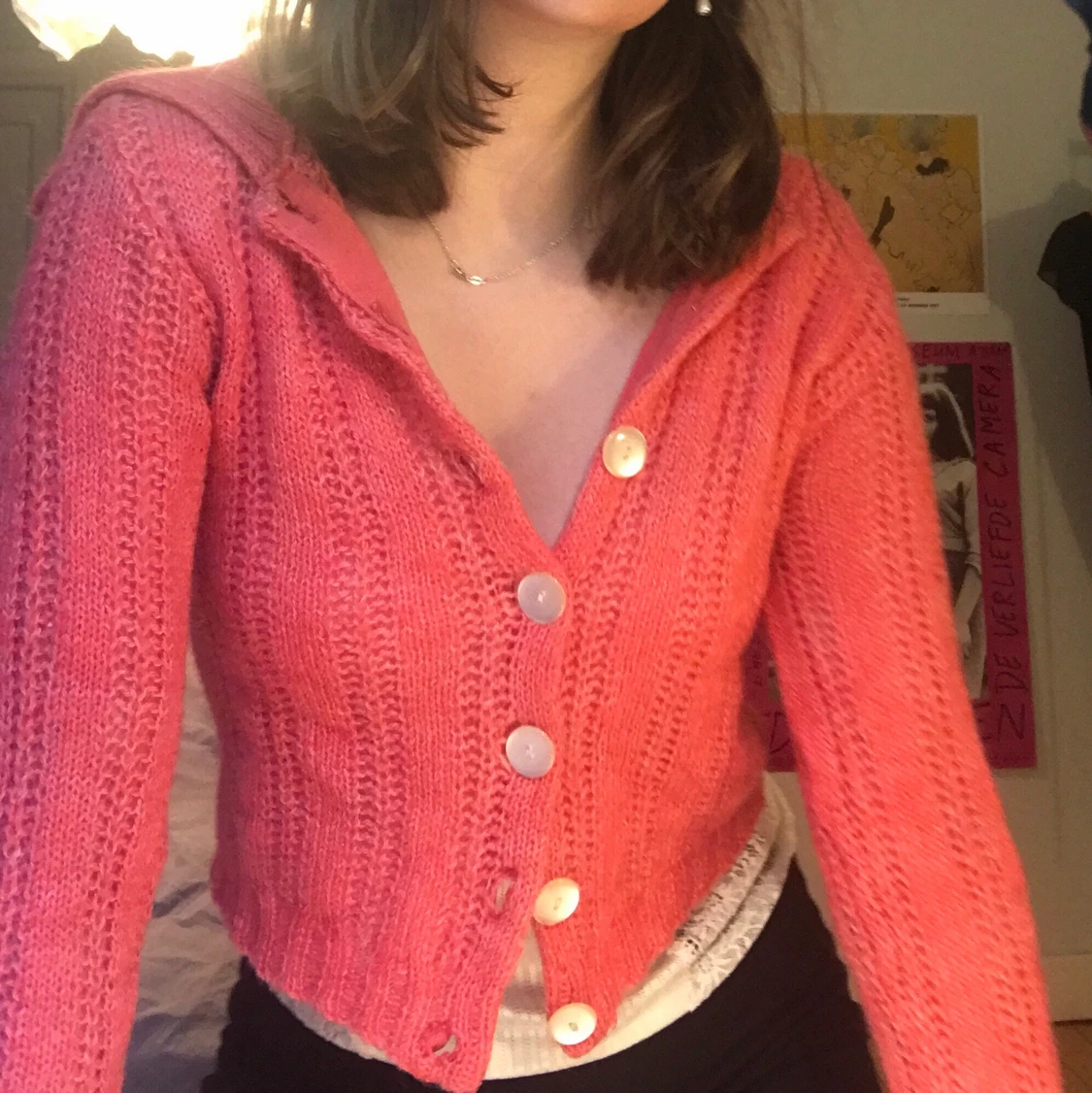 Korallfärgad stickad tröja💞 - 90