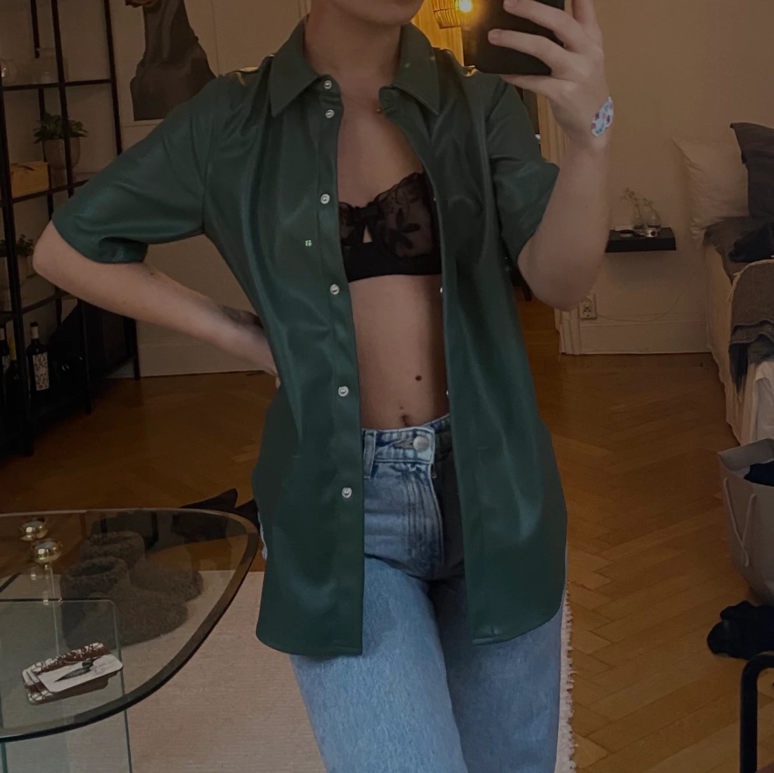 Grön skinnskjorta - 90