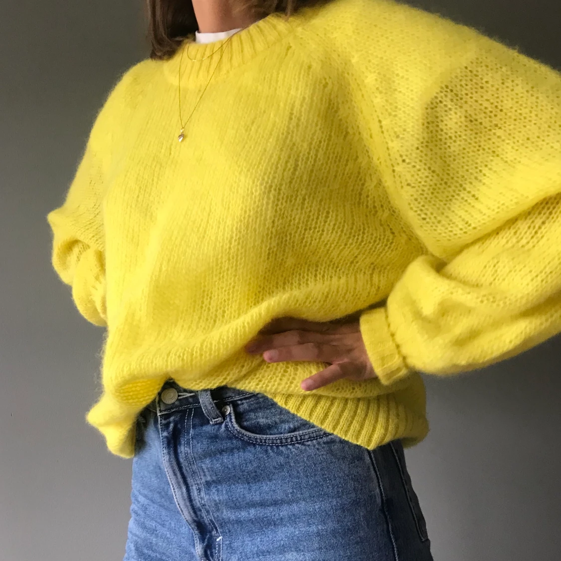 Oversized gul stickad tröja - 90