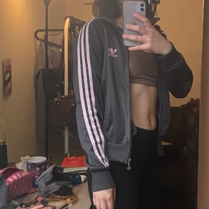 Adidas jacket  - grey adidas jacket, pink stripes 