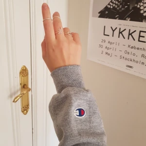 Champion crop top - Skitcool vintage crop top-tröja av märket Champion! Väldigt bra skick, insidan är jättelen och mysig :) Den har puffiga ärmar med mudd och Championloggan, baksidan är samma grå färg som armarna. Den är ganska varm så passar bra till hösten! Köpt för nästan 500 kr!