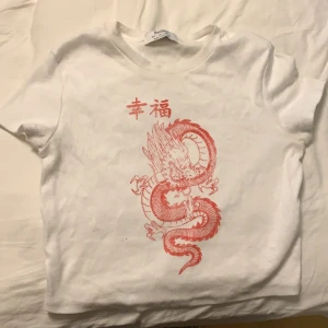 Babytee med drake på 🐉  - Baby tee med en drake och japanske tecken över, köpt i berlin förra året från bershka