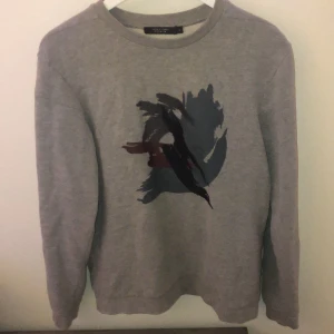 Grå sweatshirt  - Säljer en sweatshirt med ett coolt märke på framsidan. Sitter fint som oversized på en S som mig. Säljer billigt och jag står för frakten såklart! 