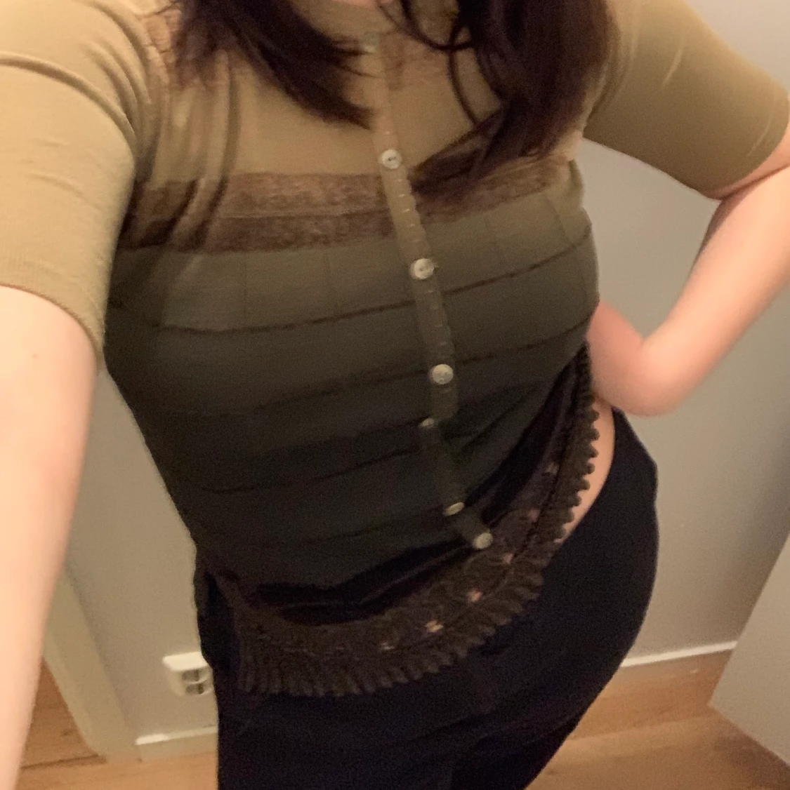 Unik grön tröja me fransar  - 91