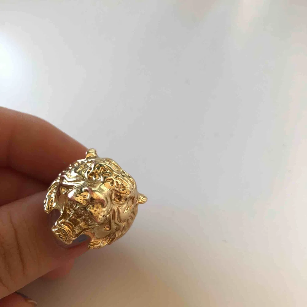 Guldig ring som ser ut som ett lejon . Övrigt.