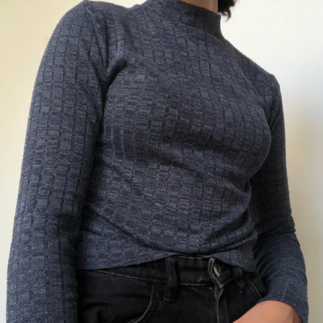 Gråblå ribbad tröja - 90