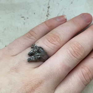 Vintage ring i stål - En vintagering i stål med två hästhuvuden på. Säljer för att jag har för många ringar som jag inte längre använder. Rostar inte. Köparen står för frakten❤️ skriv gärna om du har frågor eller vill ha fler bilder.