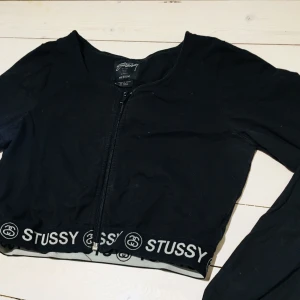  - Svart crop top från Stussy. Dragkedja, långa ärmar och resår med logga. Passar strl 36-38. Ej dammig/fläckig, det är ljuset som gör det. 😁