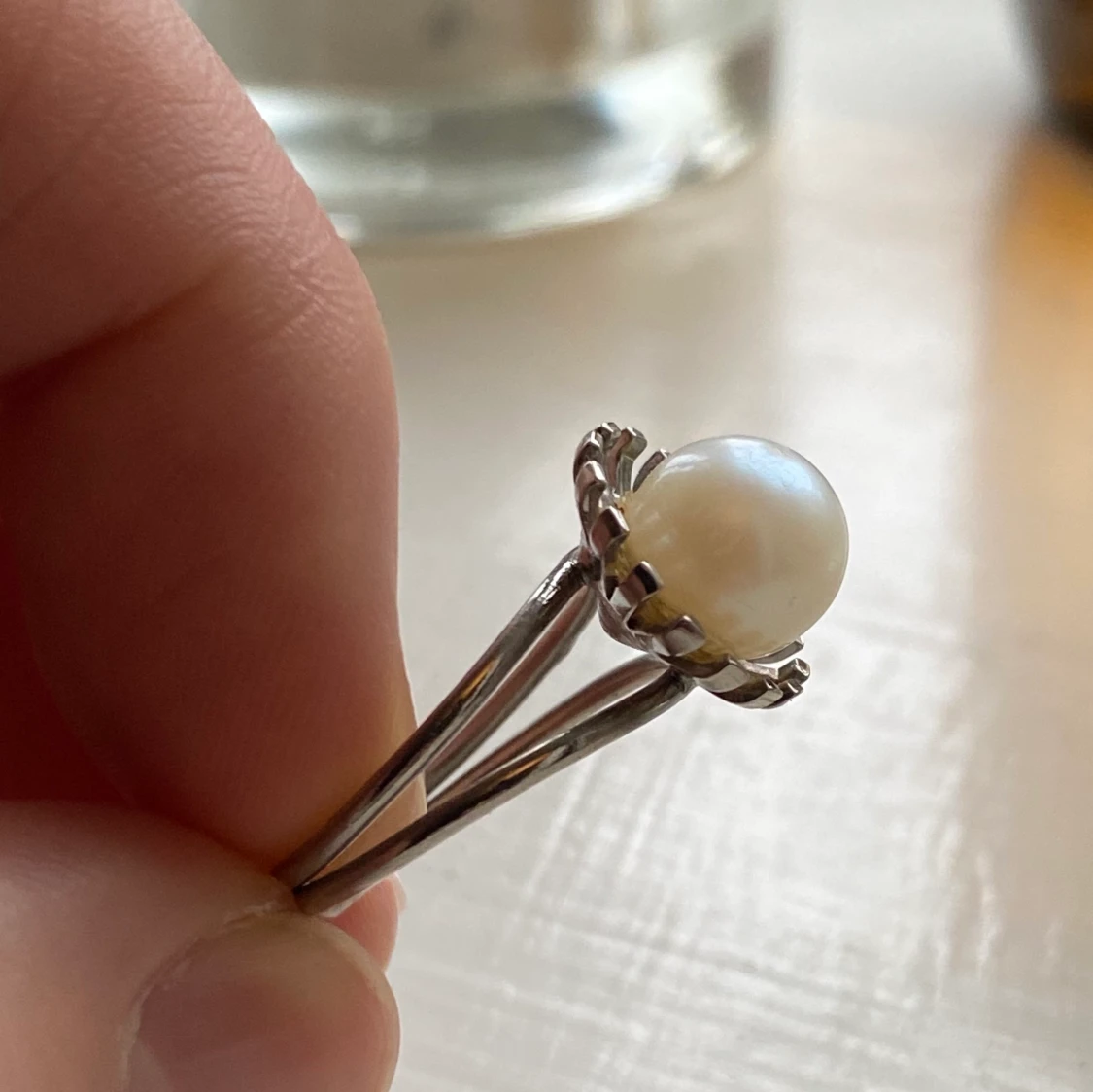 Silverring med stor pärla - 90