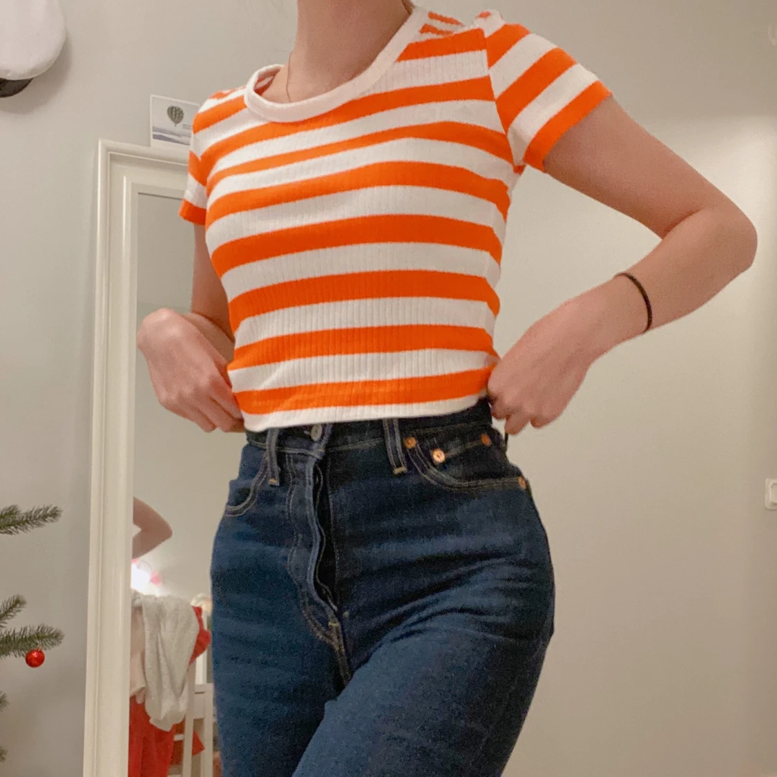 ✨🧡 splitterny randig neon-orange weekday top 🧡✨ - 90