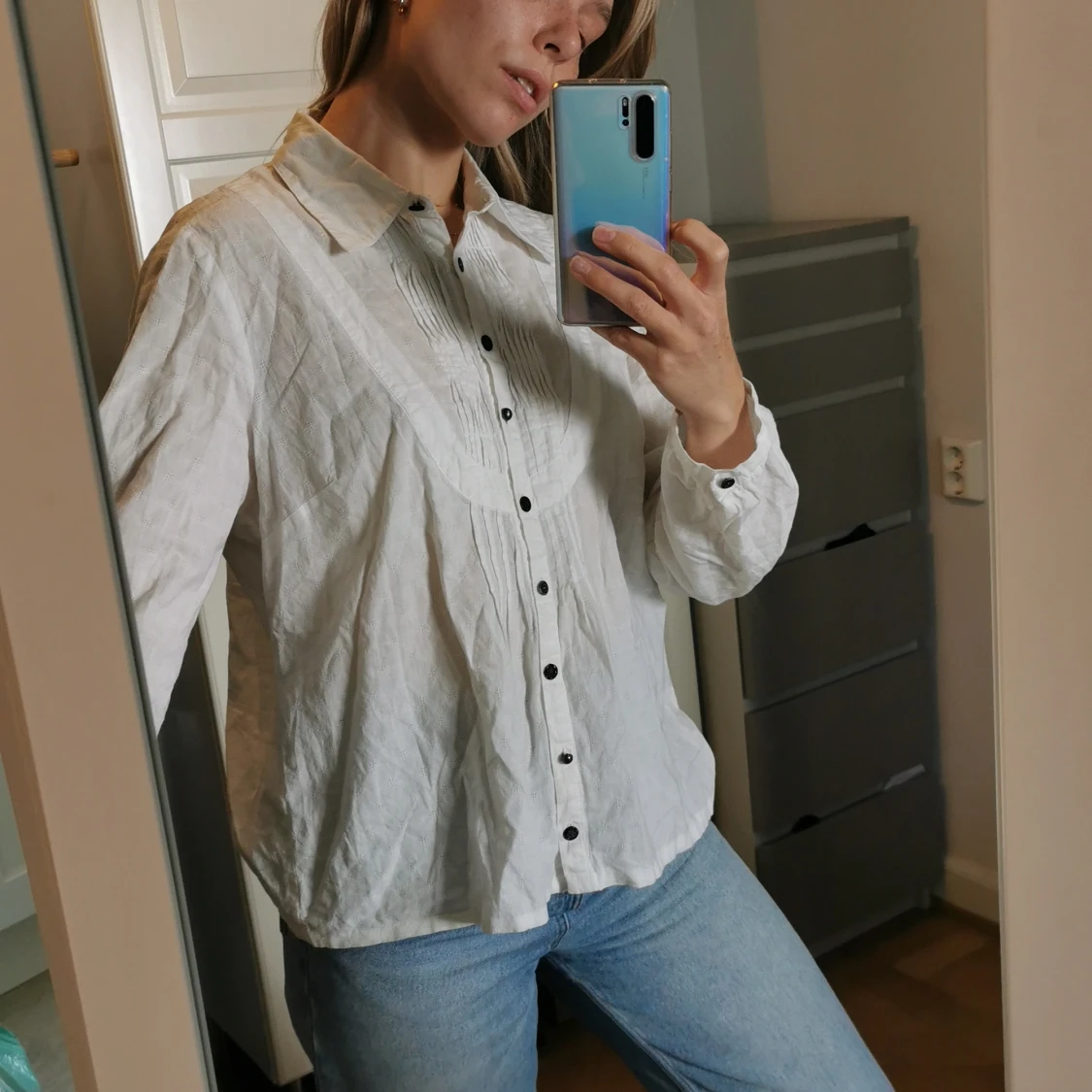 Vit skjorta med mönster - 90