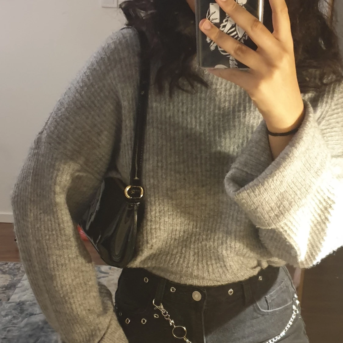 Grå stickad tröja - 90