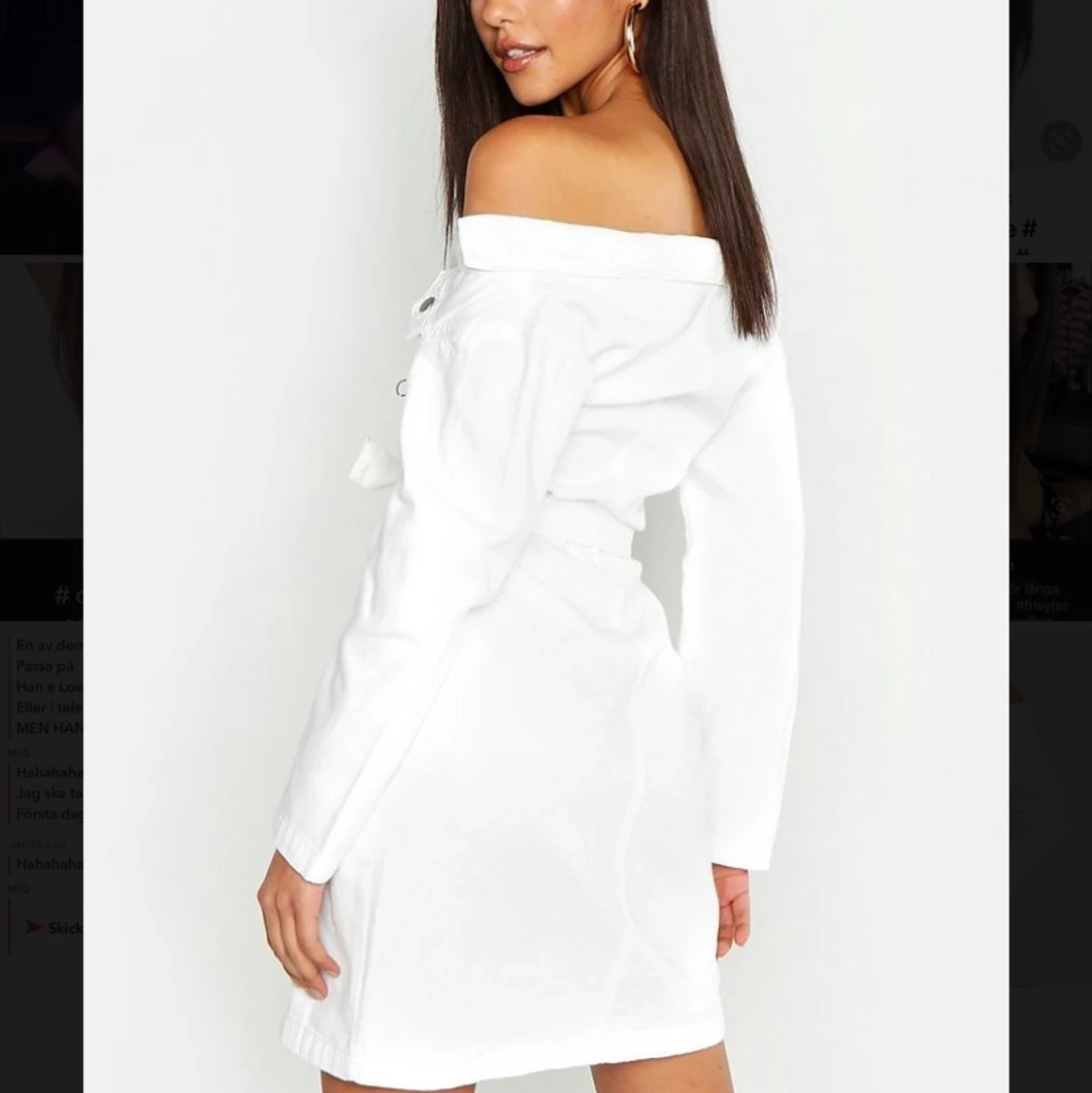 Tall Off The Shoulder Belted Denim Dress - 90