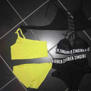  - Olika bikinis. Gul/neon från weekday och svarta okänt märke. 50kr två delar, en del 30kr. Alla delar 100kr! Alla fint skick förutom svarta underdelen som har några hål. Lätt att laga, kanske kan fixa innan jag säljer!