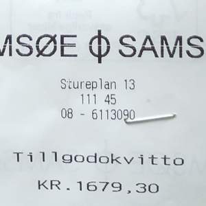 Tillgodokvitto från Samsoe and Samsoe  butik i Östermalm för 1679.3 SEK, säljs nu för 1300:-