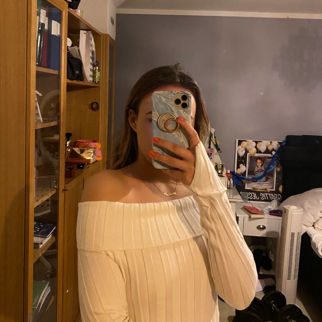 Offshoulder tröja vit  - 90