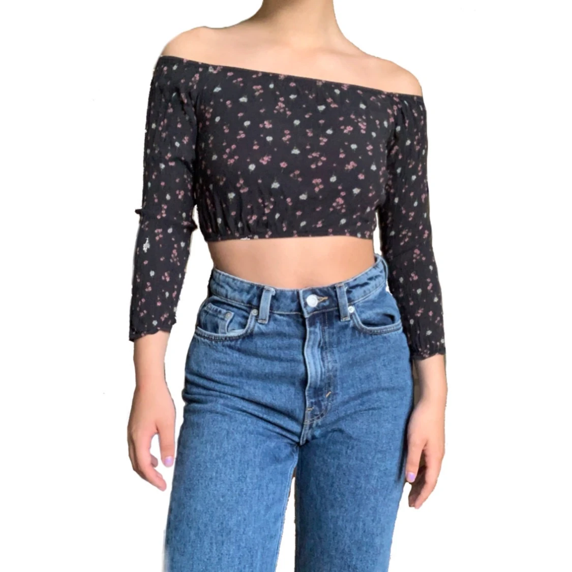 Blommig off-shoulder topp 