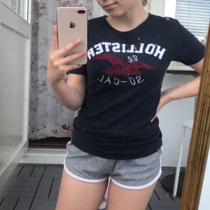 Hollister t-shirt - (GRATIS FRAKT) Marinblå t-shirt från Hollister i fint skick! Storlek L i BARNSTORLEK, passar en XS då den är väldigt liten i storleken.