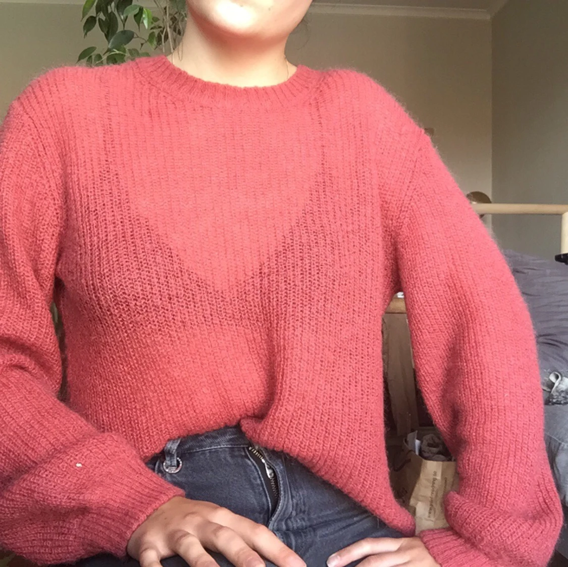 Stickad tröja m ballongärm Weekday strl S - 90