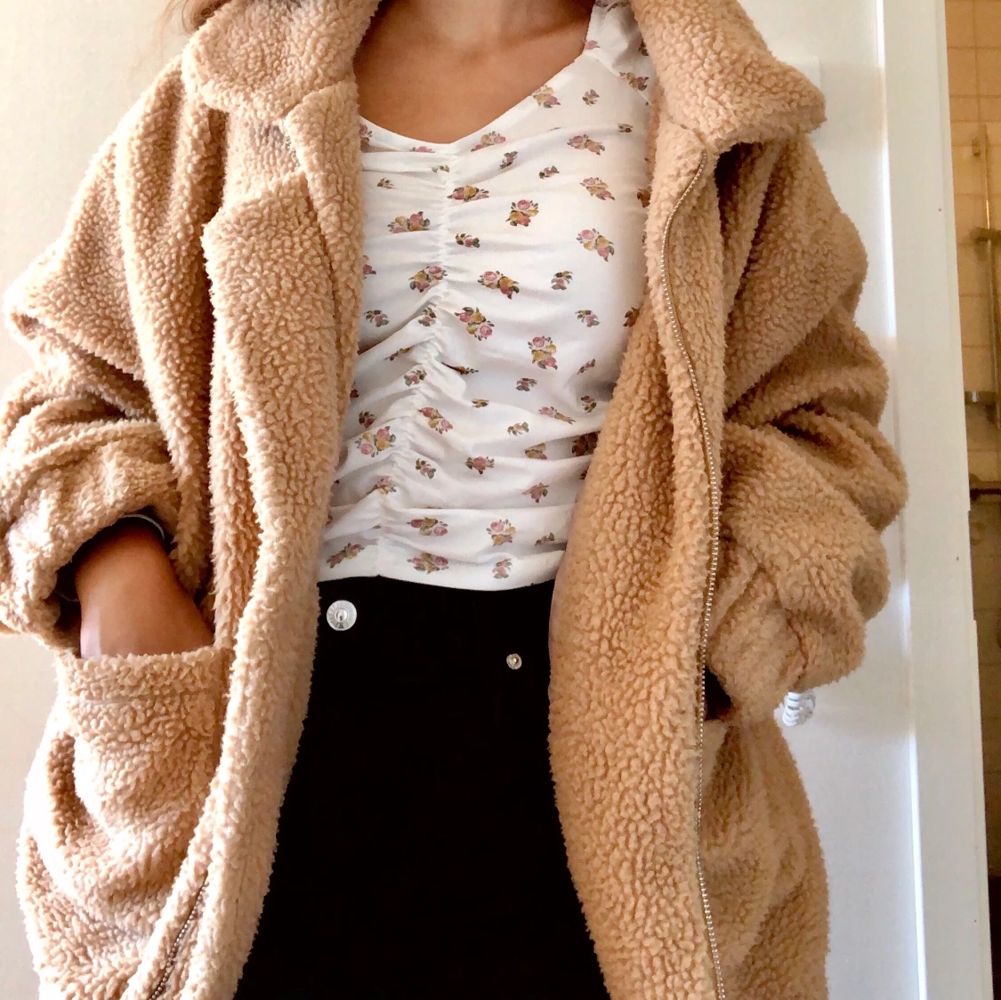 Beige Oversized Teddyjacka