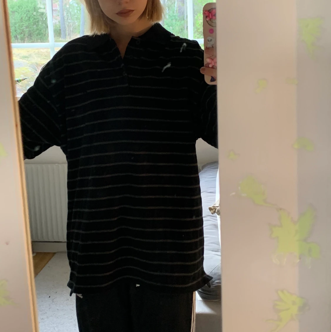 Svart randig pikétröja  - 90